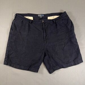 Polo Ralph Lauren Tyler Mens Linen Shorts Pleated Front Navy Size 42‎ Vintage